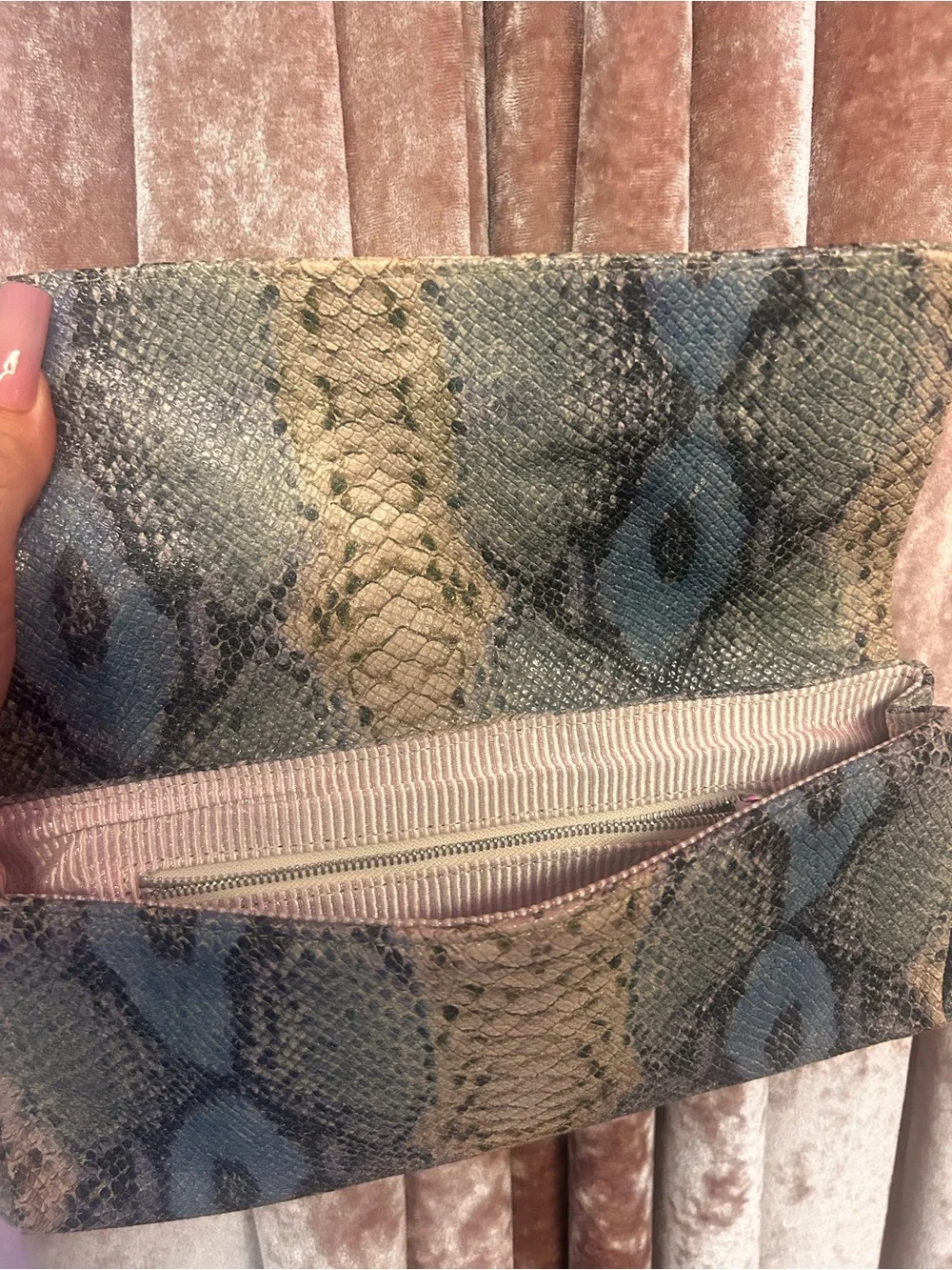 Lauren Merlin Textured Snake-Print multi colored Clutch